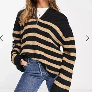 & Other Stories Striped Half Zip Ribbed Sweater